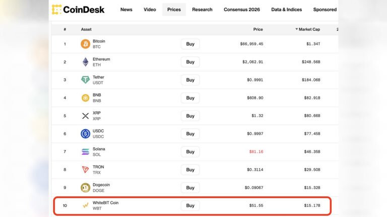WhiteBIT’in yerel coin’i en değerli 10. kripto varlık oldu!